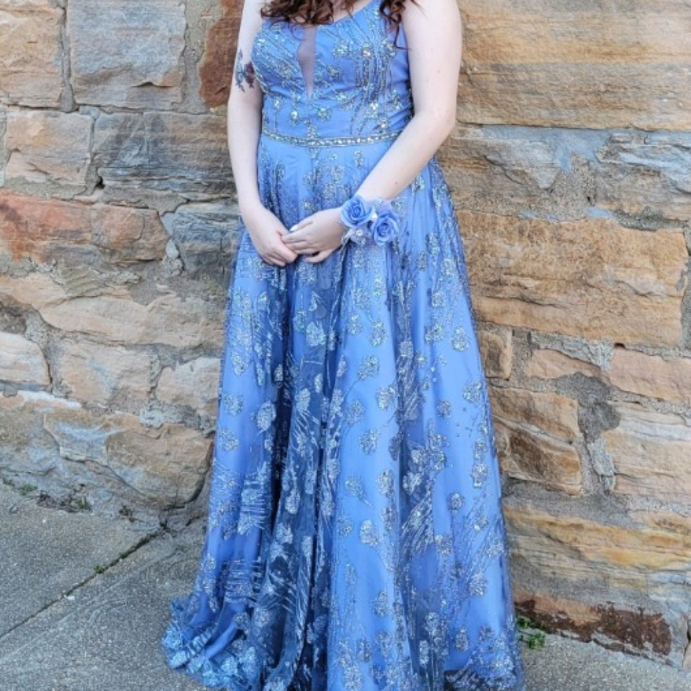 Size 20 light blue with silver accents prom dress from Jovani